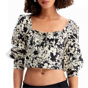 Desigual Cropped Floral Corset Blouse Sz M